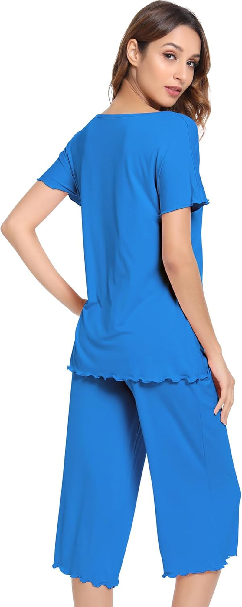 Pajamas for Women-Viscose Made from Bamboo,Soft Capri Pants Pajama Sets plus Size Pjs Cooling Short Sleeve Sleepwear