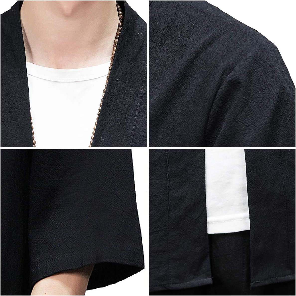 Men'S Kimono Jackets Cardigan Lightweight Casual Cotton Blends Linen Seven Sleeves Open Front Coat Outwear