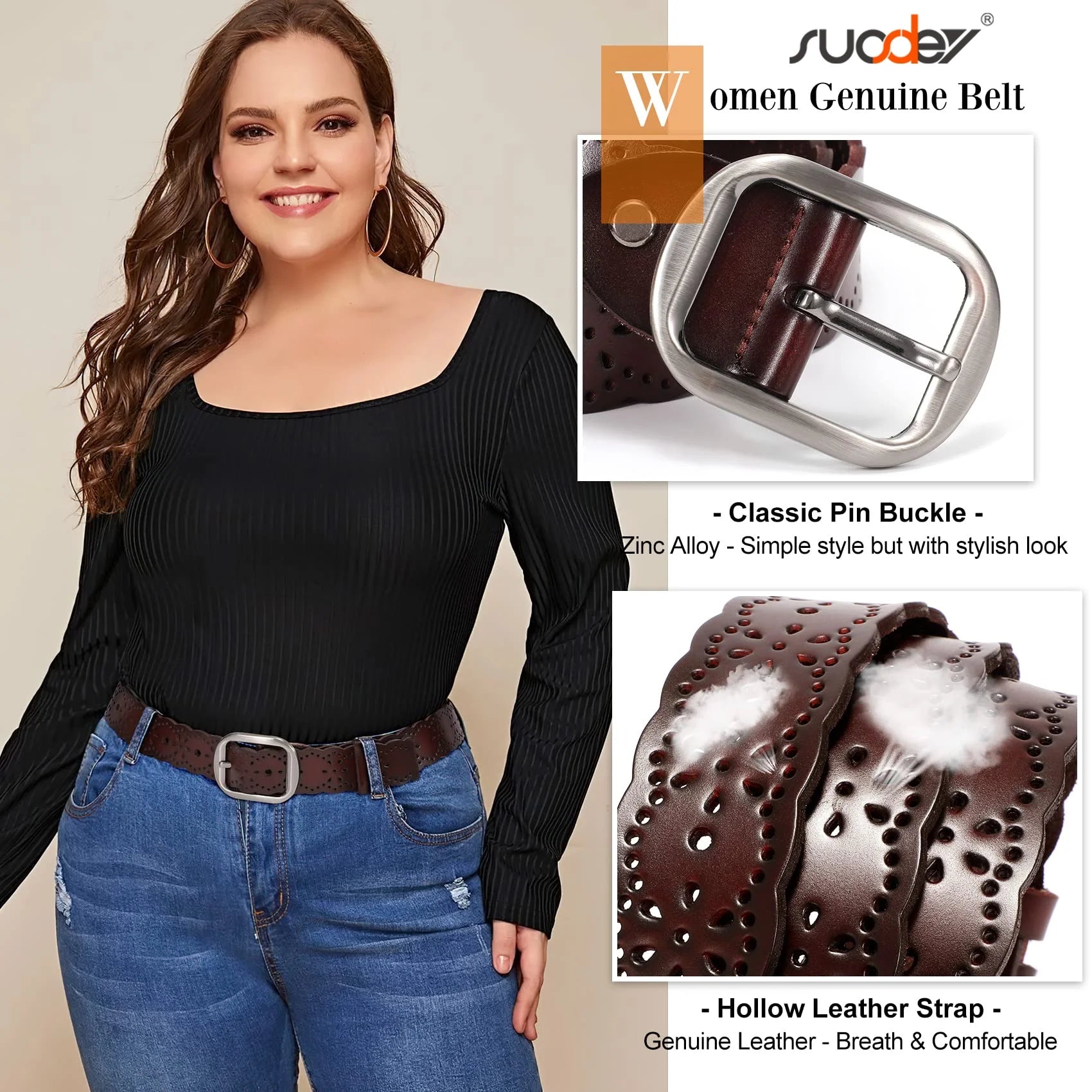 Hollow Flower Leather Belt for Women Coffee Belt for Jeans Dresses Pants with Gift Box