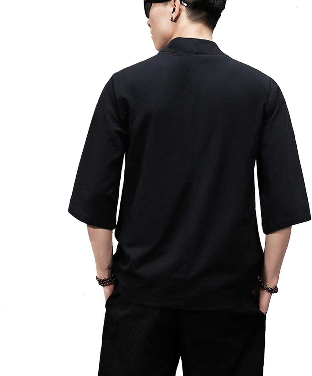 Men'S Kimono Jackets Cardigan Lightweight Casual Cotton Blends Linen Seven Sleeves Open Front Coat Outwear
