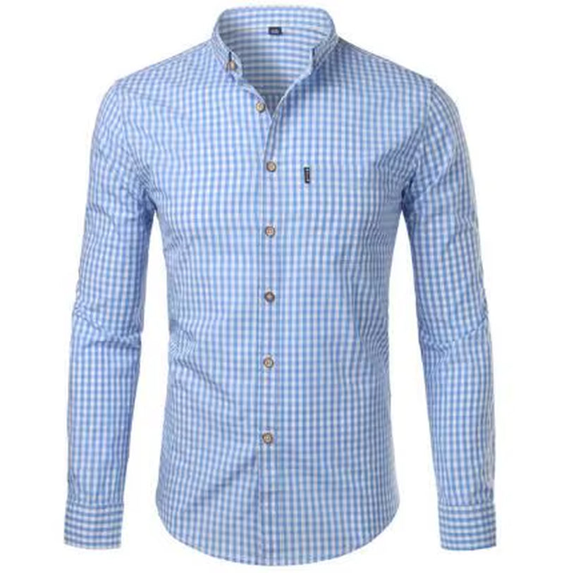 Mens Plaid Shirt Long Sleeves Cotton Casual Slim Fit Shirts Button up Men Dress Shirts Business Shirt Chemise Camisa Masculino